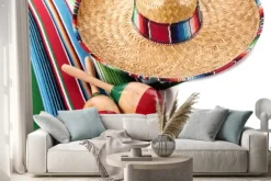 Naklejka: Meksykańskie koc i sombrero