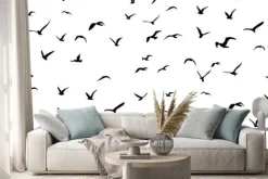 Naklejka: Mewy latające na niebie, bez szwu wektor wzór