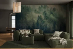 Naklejka: Mglisty las jodłowy w kolorach zieleni i brązu