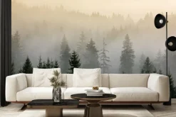 Naklejka: Mglisty poranek nad sosnowym lasem