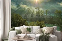 Naklejka: Mglisty poranek w lesie