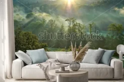 Naklejka: Mglisty poranek w lesie