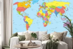 Naklejka: Miasta i kontynenty na mapie świata