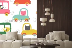 Naklejka: Śmieszne zwierzęta w samochodach wzór. drukuj słodkie dzieci.