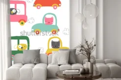 Naklejka: Śmieszne zwierzęta w samochodach wzór. drukuj słodkie dzieci.