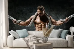 Naklejka: Mięśni człowieka z liny. zdjęcie człowieka z doskonałym ciałem