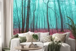 Naklejka: Mistyczne lasu w kolorze czerwonym i turkusowym