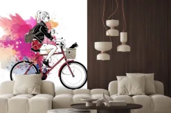 Naklejka: Moda dziewczyna w stylu szkic na kolorowe tło.