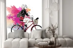 Naklejka: Moda dziewczyna w stylu szkic na kolorowe tło.