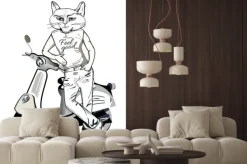 Naklejka: Moda kot człowiek w dżinsy z motocyklem