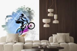 Naklejka: Młoda męska skoczek rowerowy. zdrowy tryb życia. wektor