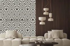 Naklejka: Modna monochromatyczna krata liniowa. streszczenie tło geometryczne.