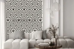 Naklejka: Modna monochromatyczna krata liniowa. streszczenie tło geometryczne.