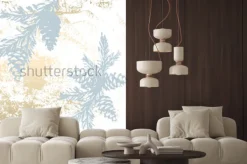 Naklejka: Modny elegancki pastelowe kolorowe tło z kształtami złotej folii