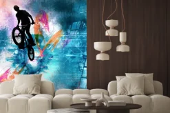 Naklejka: Młody męski skoczek rowerowy. zdrowy tryb życia