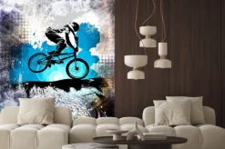 Naklejka: Młody męski skoczek rowerowy. zdrowy tryb życia