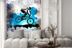 Naklejka: Młody męski skoczek rowerowy. zdrowy tryb życia