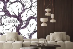 Naklejka: Monochromatyczne akwarela ręcznie rysowane wzór z gałęzi drzew,