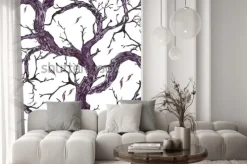 Naklejka: Monochromatyczne akwarela ręcznie rysowane wzór z gałęzi drzew,