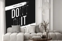 Naklejka: Motivational print with quote. train hard. do not quit. vector