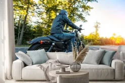 Naklejka: Motocyklista jazda chopper na drodze