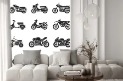 Naklejka: Motocyklistów, rowerzystów, czarno-biały, sylwetka