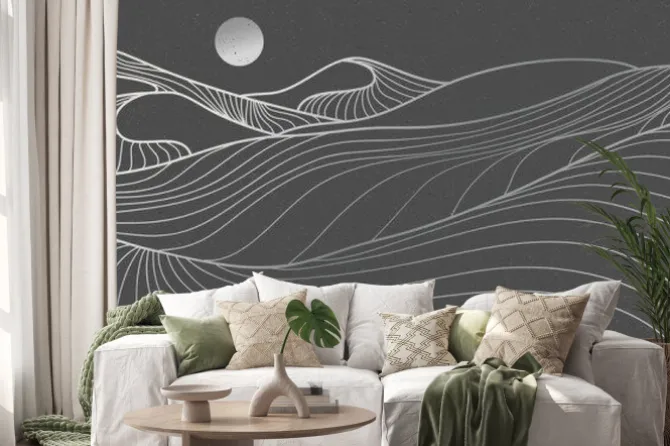 Naklejka: Mountain desert line art print. abstract mountain contemporary