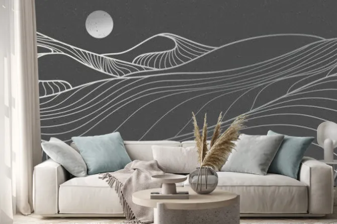 Naklejka: Mountain desert line art print. abstract mountain contemporary