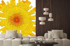 Naklejka: Mozaika czerwona vector słońce z promieniami.