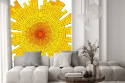 Naklejka: Mozaika czerwona vector słońce z promieniami.