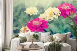 Naklejka: Mozaika i niskiej wielokąta tła na tle kwiatów, ilustracji