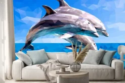 Naklejka: Mozaika ze skaczącymi delfinami