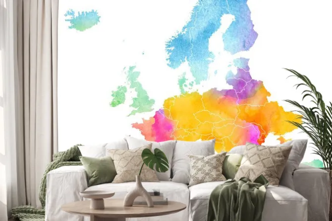 Naklejka: Multicolor watercolor centra europe map on white background,