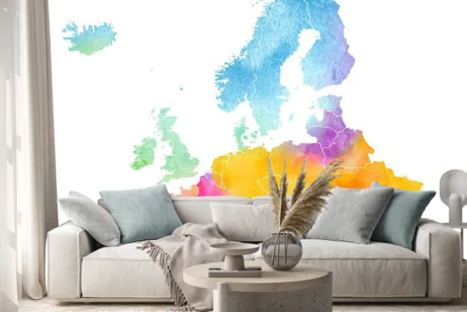 Naklejka: Multicolor watercolor centra europe map on white background,