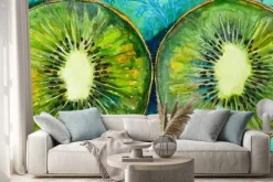 Naklejka: Namalowane kiwi na wzorzystym tle