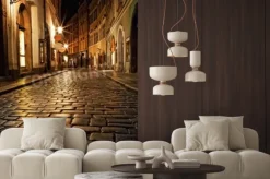 Naklejka: Narrow alley with lanterns in prague at night