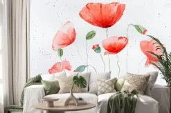 Naklejka: Natural drawing of poppy flowers