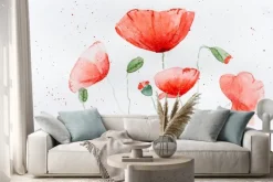 Naklejka: Natural drawing of poppy flowers