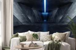 Naklejka: Neon laser blue sci fi modern concrete cement dark empty asphalt