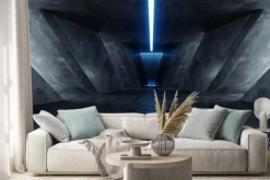 Naklejka: Neon laser blue sci fi modern concrete cement dark empty asphalt