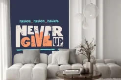 Naklejka: Never give up vector motivational quote. hand written lettering