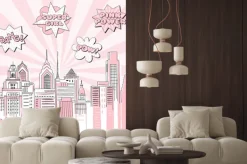 Naklejka: New york city scape on retro sun ray background with pop art