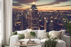 Naklejka: New york city skyline w nocy