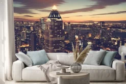 Naklejka: New york city skyline w nocy