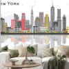 Naklejka: New york usa city skyline with gray skyscrapers and reflections