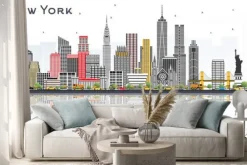 Naklejka: New york usa city skyline with gray skyscrapers and reflections