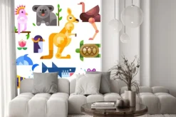 Naklejka: Nice flat australian animals: kakadu, kangaroo, parrot, koala,