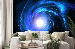 Naklejka: Niebieska galaktyka spiralna na tle czarnego kosmosu