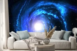 Naklejka: Niebieska galaktyka spiralna na tle czarnego kosmosu