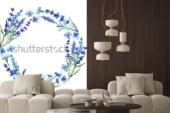 Naklejka: Niebieska lawenda. kwiatowy botaniczny kwiat. rama wiosna wildflower